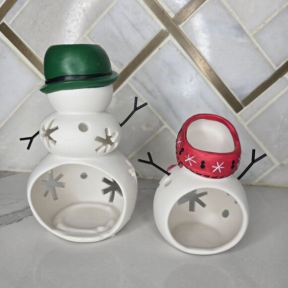 Partylite Mr Snowman Tealight Candle Holder set of 2 Christmas winter snow - Picture 4 of 5